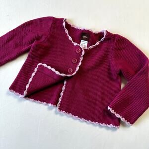 Tea Magenta Scalloped Trim Knit Cardigan Sz 12-18 mo